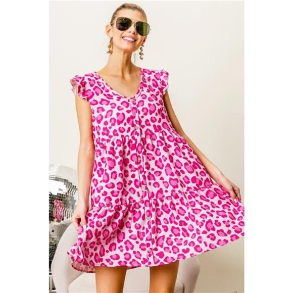 BiBi Dresses & Skirts - ✨NWT BiBi Leopard Cap Sleeve Tiered Mini‎ Dress